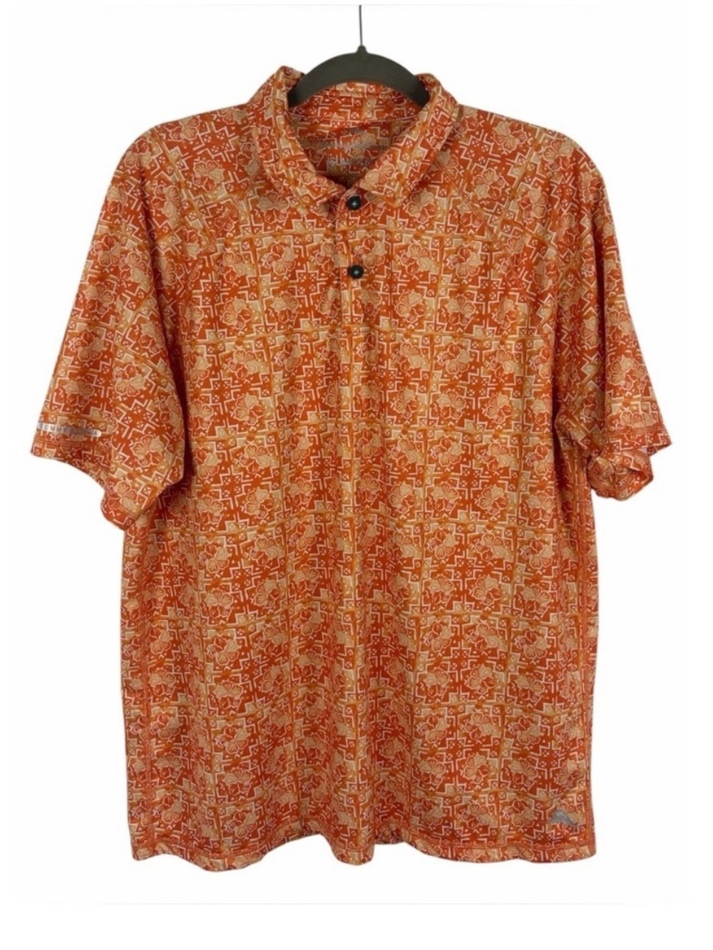 Tommy Bahama IslandZone Orange Hawaiian Floral Performance Polo Shirt Men's LG